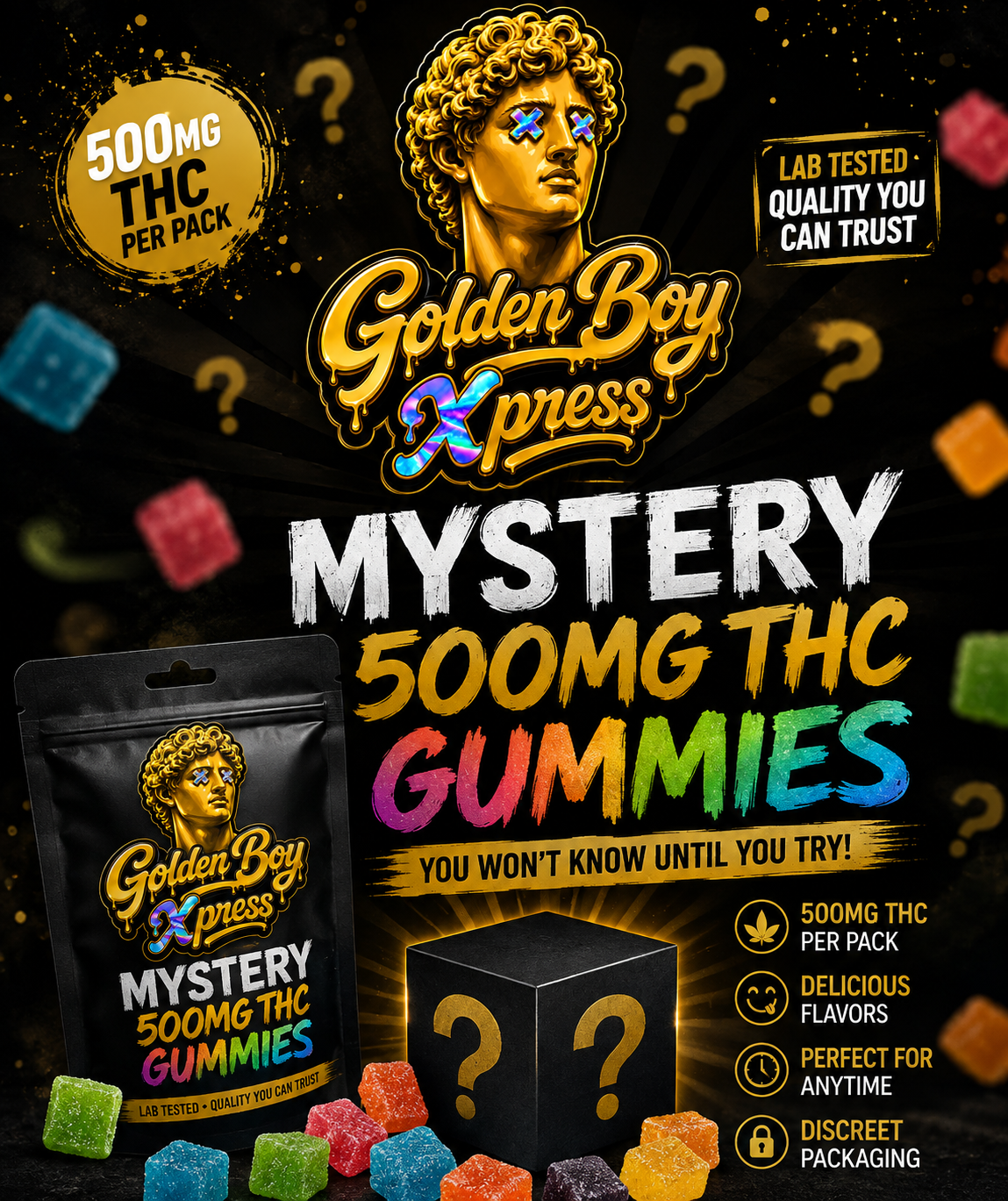 Golden Boy Xpress MYSTERY 500MG Edible 1 Golden Boy Xpress MYSTERY 500MG Edible